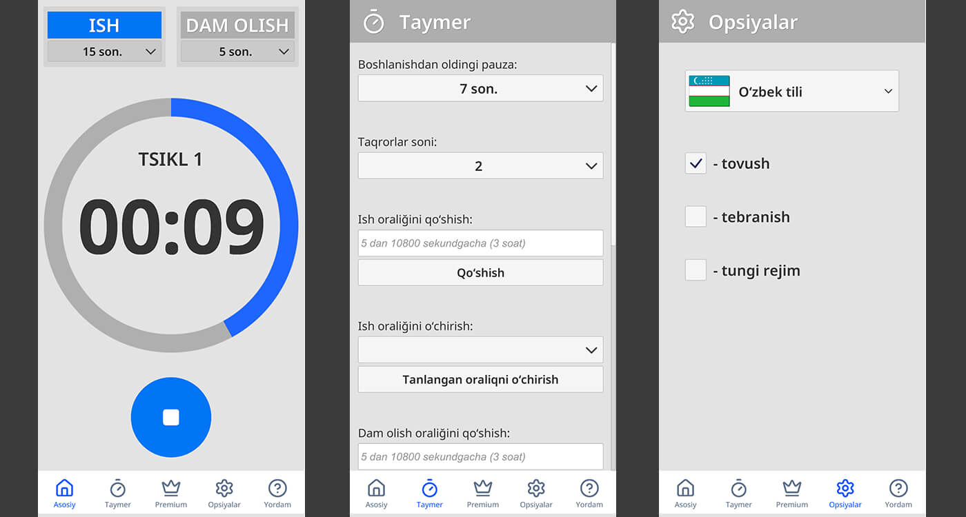 Mashq, ish va Pomodoro uchun oddiy interval taymer | Easy Cyclic Timer