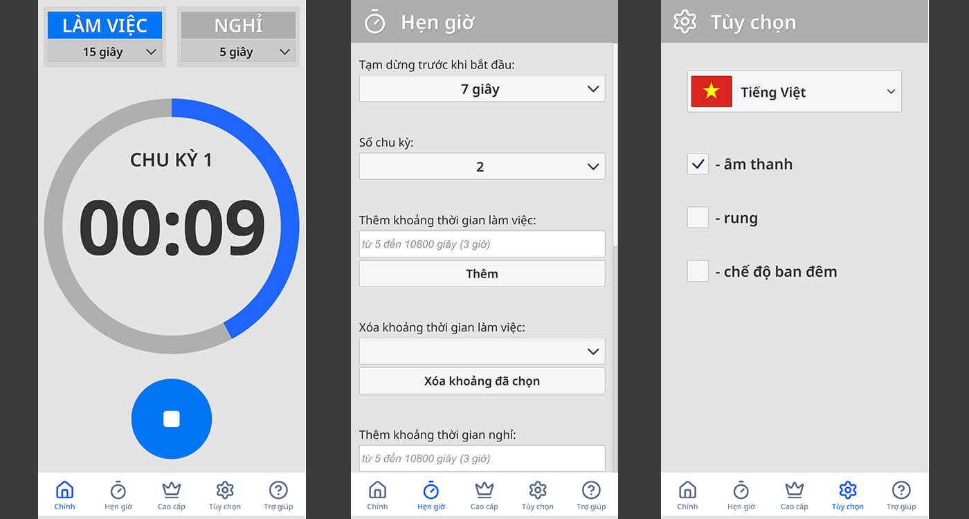 Bộ hẹn giờ khoảng thời gian đơn giản cho tập luyện, công việc và Pomodoro | Easy Cyclic Timer