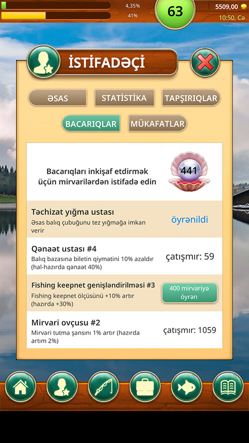 Fishing Baron oyununda balıqçılıq bazası