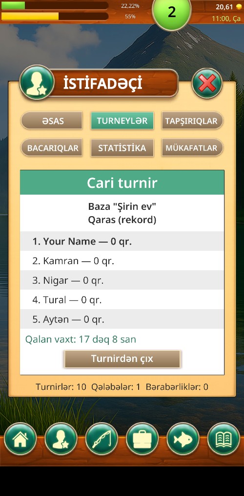 Fishing Baron oyununda turneylər