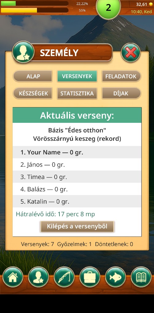 Versenyek a Fishing Baron játékban