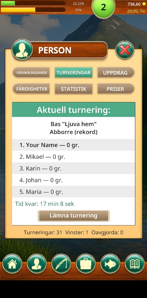 Turneringar i Fishing Baron